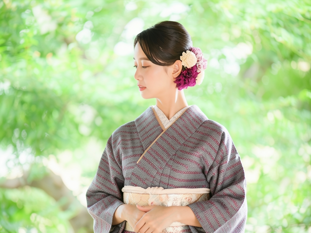 Abstract pattern woven kimono (worn)