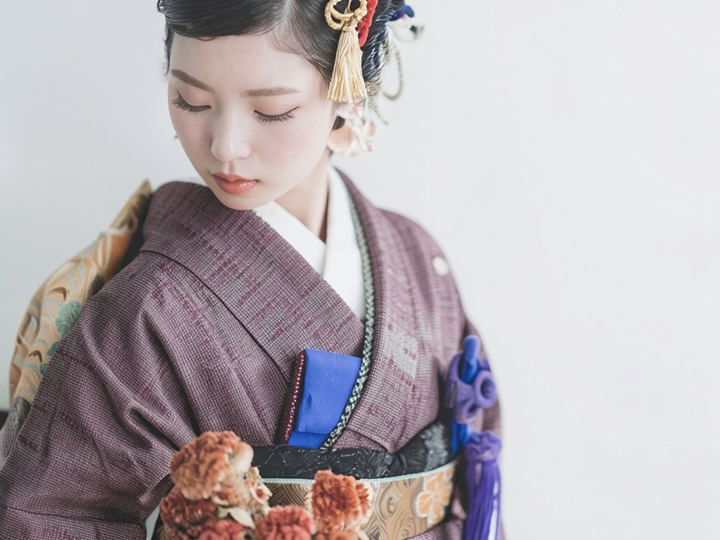 Abstract pattern woven kimono (worn)