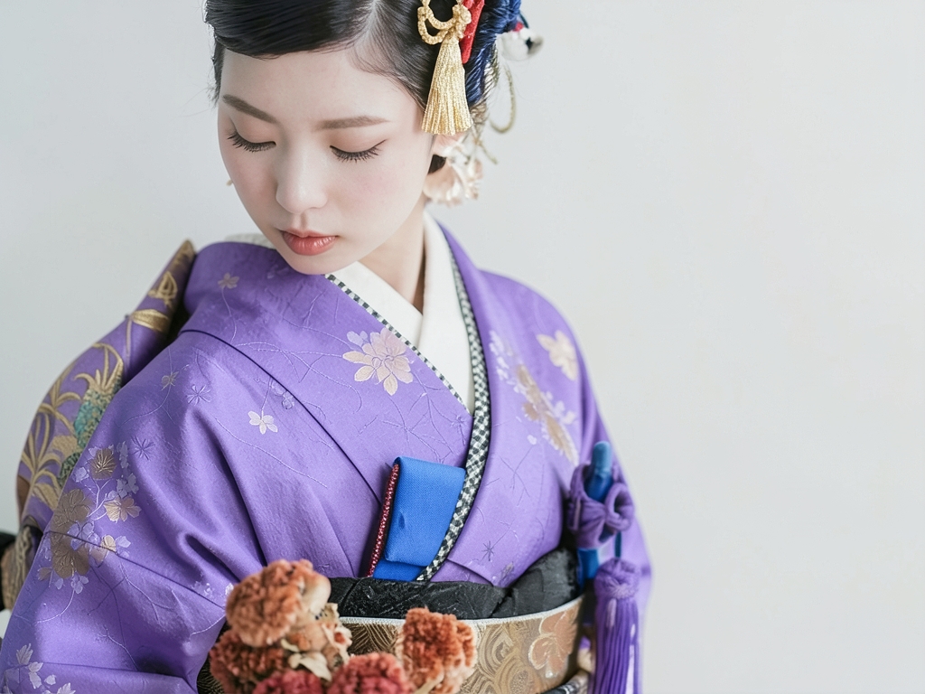 Chrysanthemum and peony pattern woven single-crest kimono (worn)