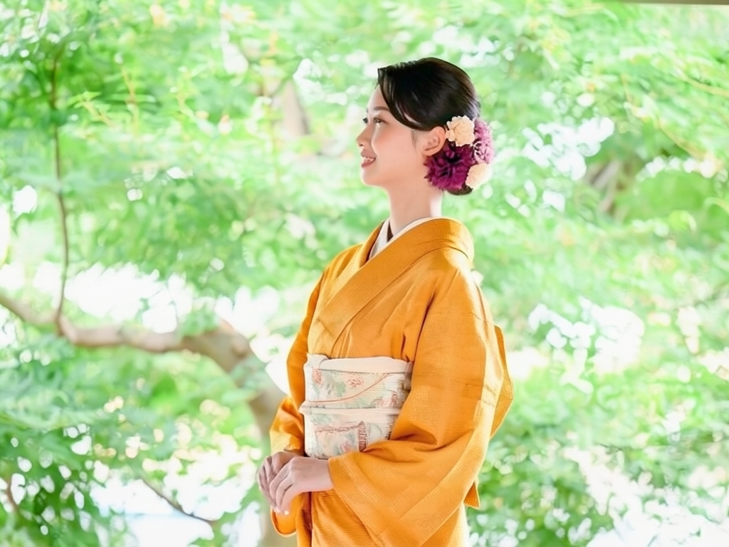 Dot pattern woven kimono (worn)