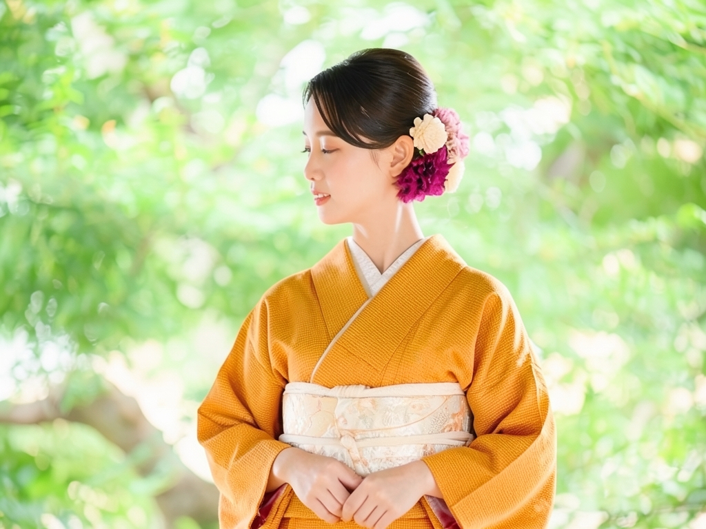 Dot pattern woven kimono (worn)