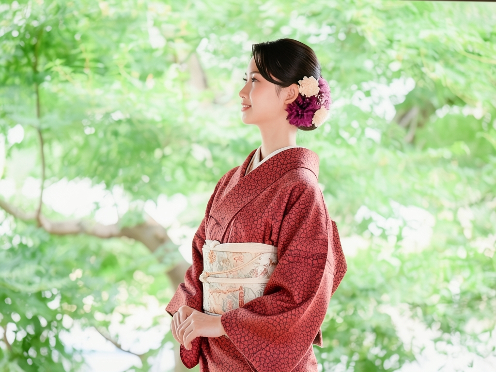 Kinsha abstract pattern kimono (worn)
