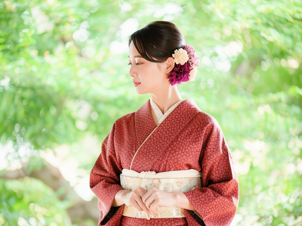 Kinsha abstract pattern kimono (worn)
