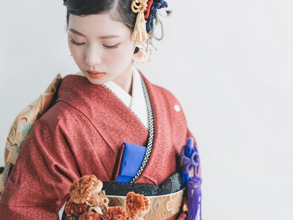 Kinsha abstract pattern kimono (worn)