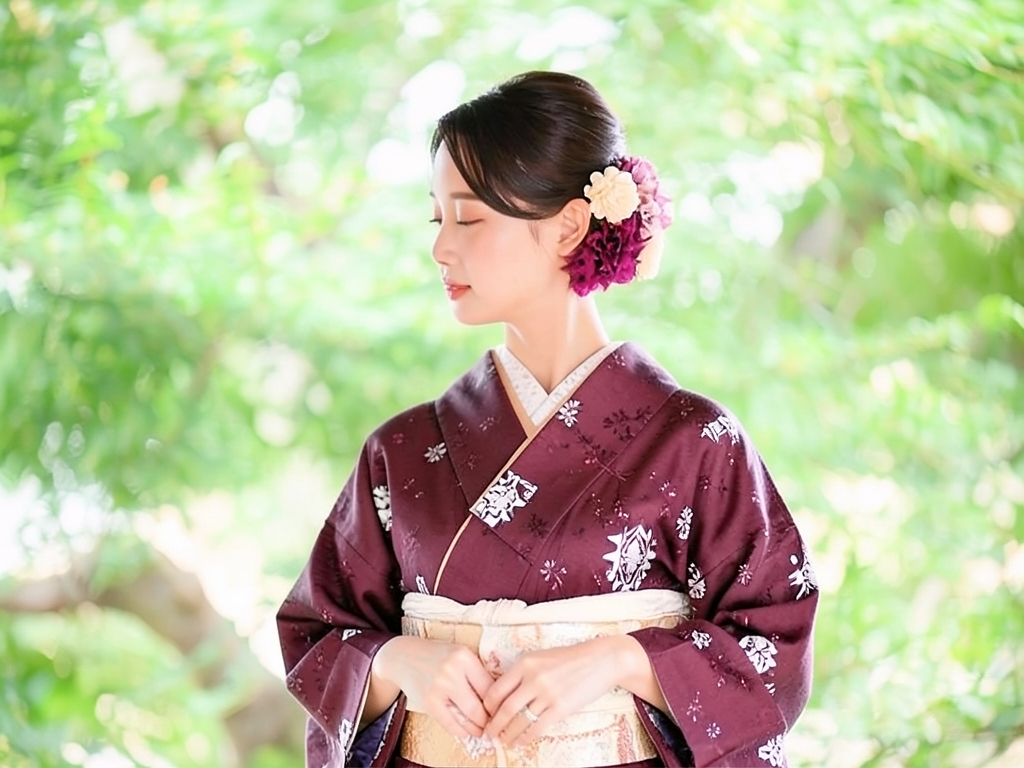 花更紗模様織り出し着物（着用イメージ）