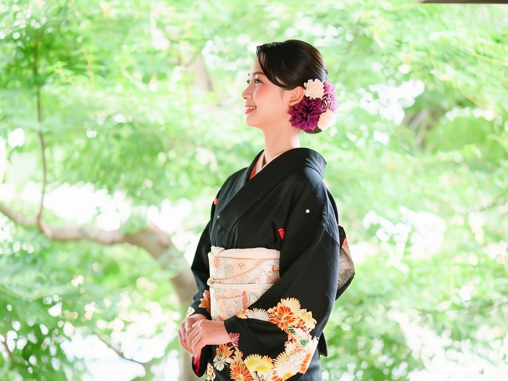 錦紗草花模様刺繍留袖（着用イメージ）
