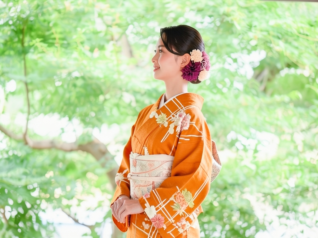 菊模様着物（着用イメージ）