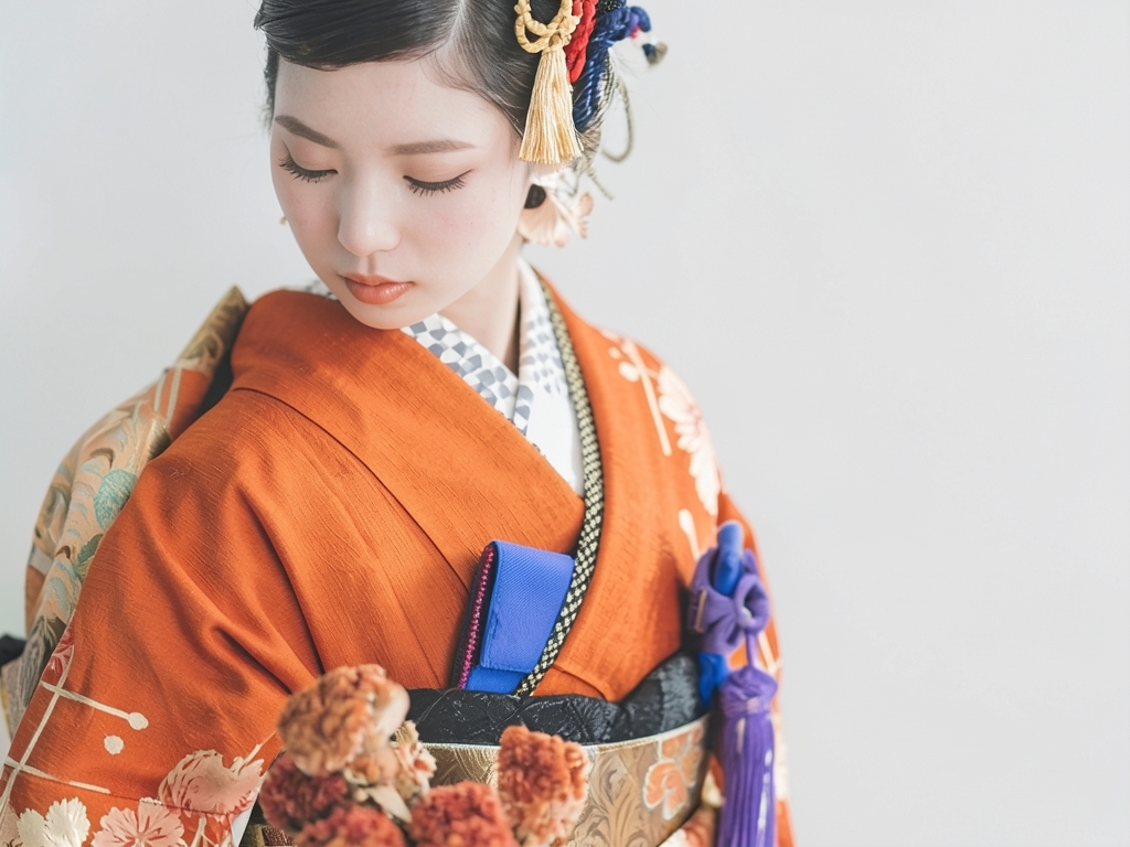 菊模様着物（着用イメージ）