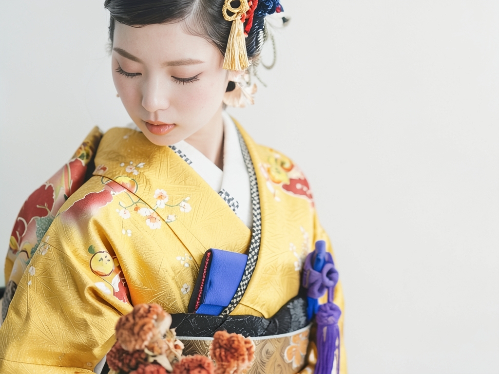 紋錦紗 雲に枝梅・橘模様刺繍着物（着用イメージ）