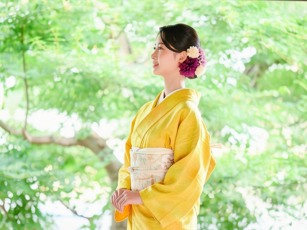 石畳模様織り出し暈し色無地着物【色無地】 (worn)