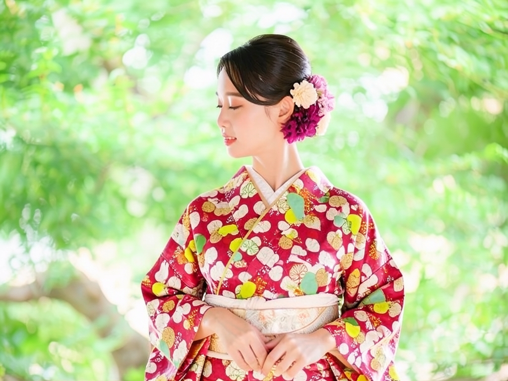 Aoi pattern kimono with crest brocade (worn)