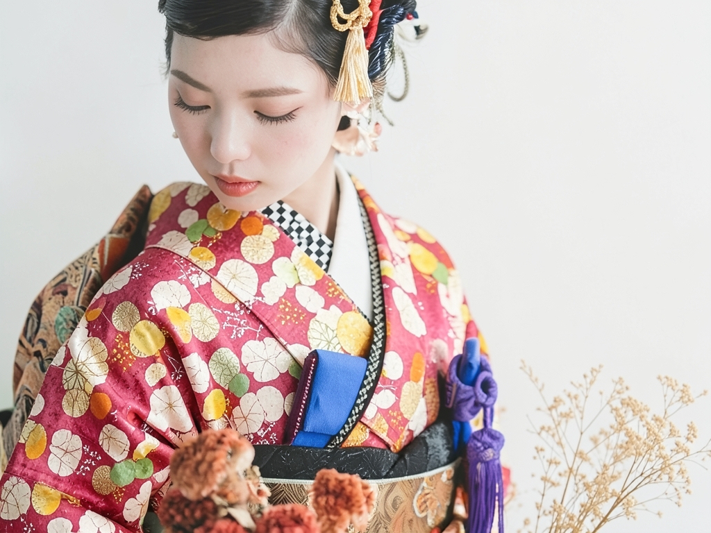 Aoi pattern kimono with crest brocade (worn)