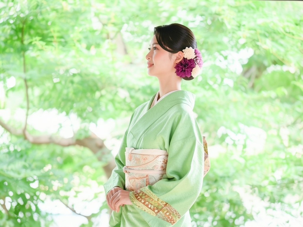金彩松梅模様刺繍一つ紋色留袖(比翼付き)（着用イメージ）