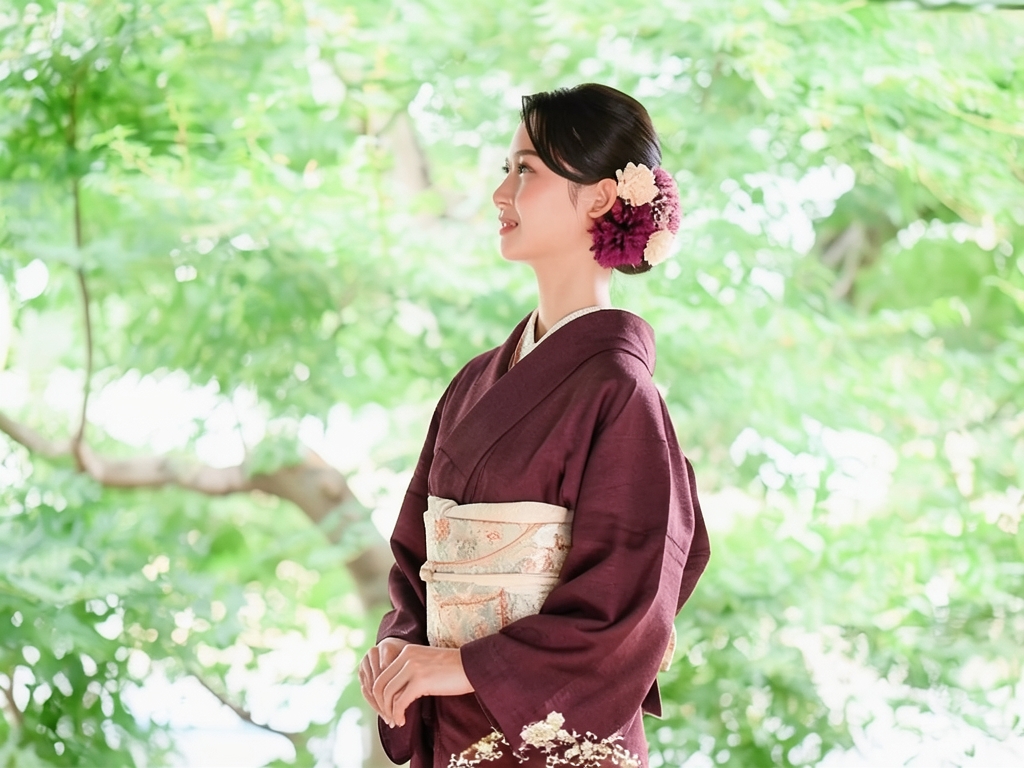 華紋唐草模様刺繍一ツ紋色留袖（着用イメージ）