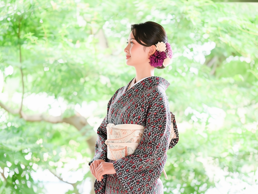 抽象模様織り出しお召着物