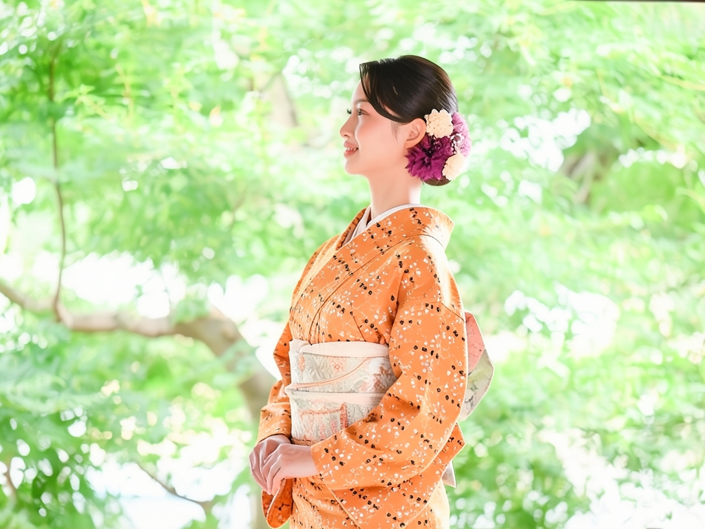 亀甲に抽象模様織出し着物