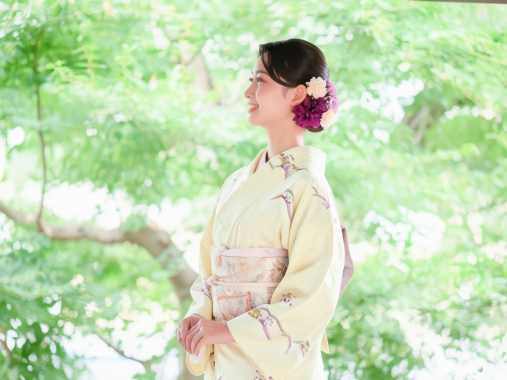 屋敷に草花模様刺繍訪問着（着用イメージ）