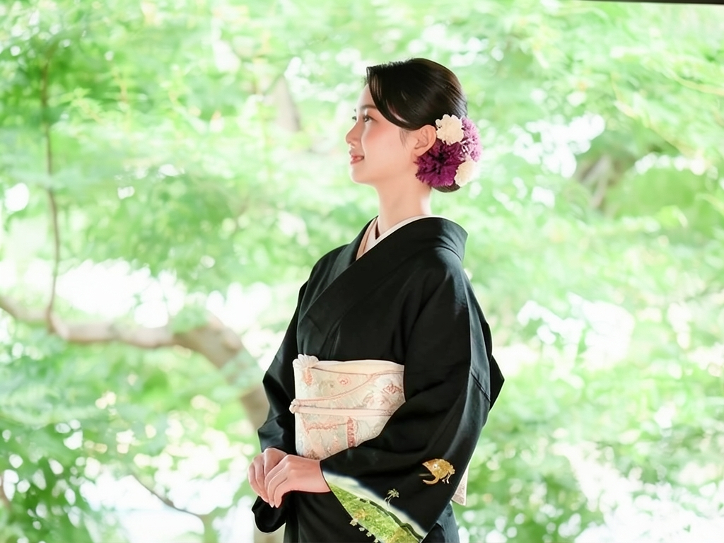 金彩束ね熨斗に蝶・花模様刺繍留袖(比翼付き)（着用イメージ）