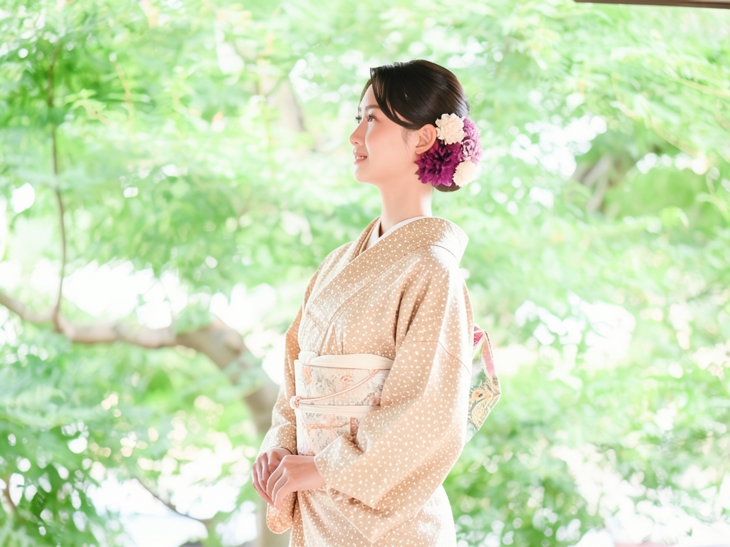 唐花模様織出し着物