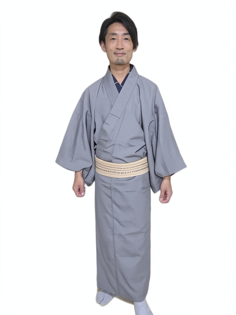 手織り紬男物着物アンサンブル【着物】（着用イメージ）