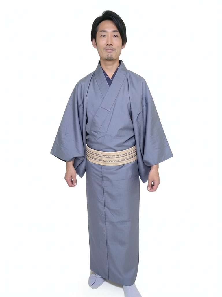 手織り紬男物着物アンサンブル【着物】（着用イメージ）