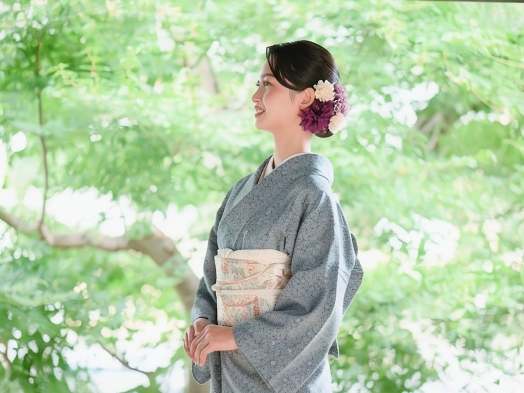 花模様着物（着用イメージ）