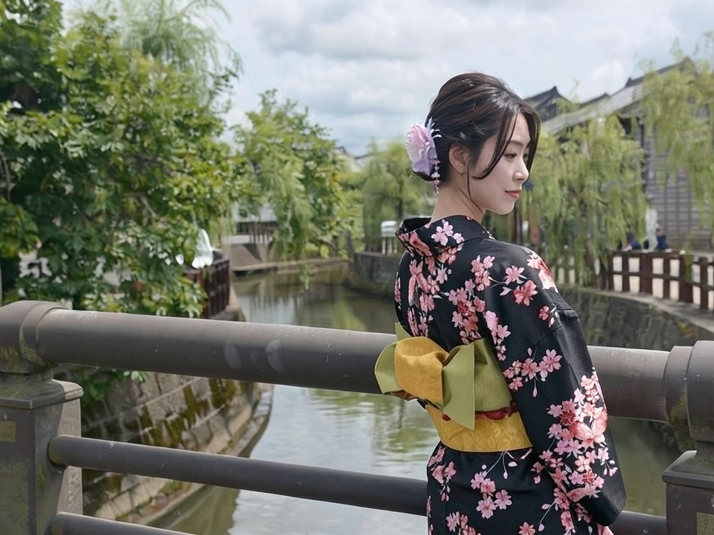 教材用 ゆかた 未仕立て品 耳なし(耳がほつれにくい加工済)浴衣 反物 生地 No.31 チョウ・サクラ柄・黒地（女 浴衣）