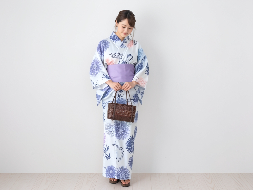 両面染め・綿絽・IKS COLLECTIONゆかた 反物 耳あり 白地・トンボ柄・No.32（女 浴衣）