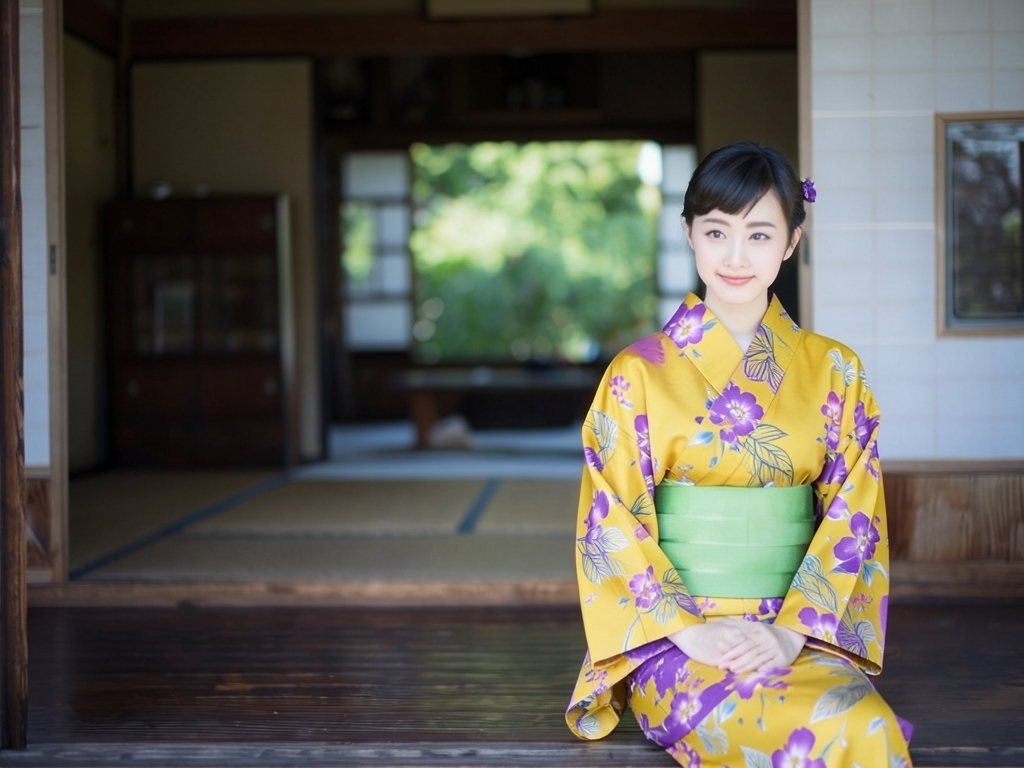 ゆかた 生地 両面染め 浴衣 反物 耳あり No.33 ツツジ柄・カラシ地（女 浴衣）