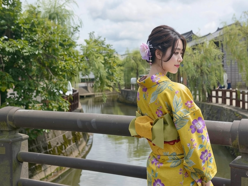ゆかた 生地 両面染め 浴衣 反物 耳あり No.33 ツツジ柄・カラシ地（女 浴衣）