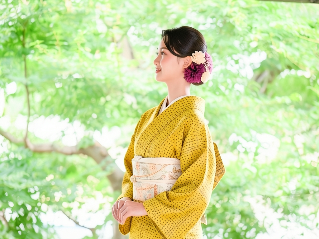 久留米かすり・きもの 生地　久留米絣 反物　 カラシ地・ドット・シマ柄（女 着物）