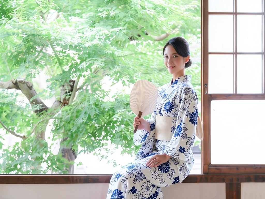 白紺 ゆかた 生地・未仕立て品浴衣 反物 耳有り 白地・テッセン柄・No.41（女 浴衣）