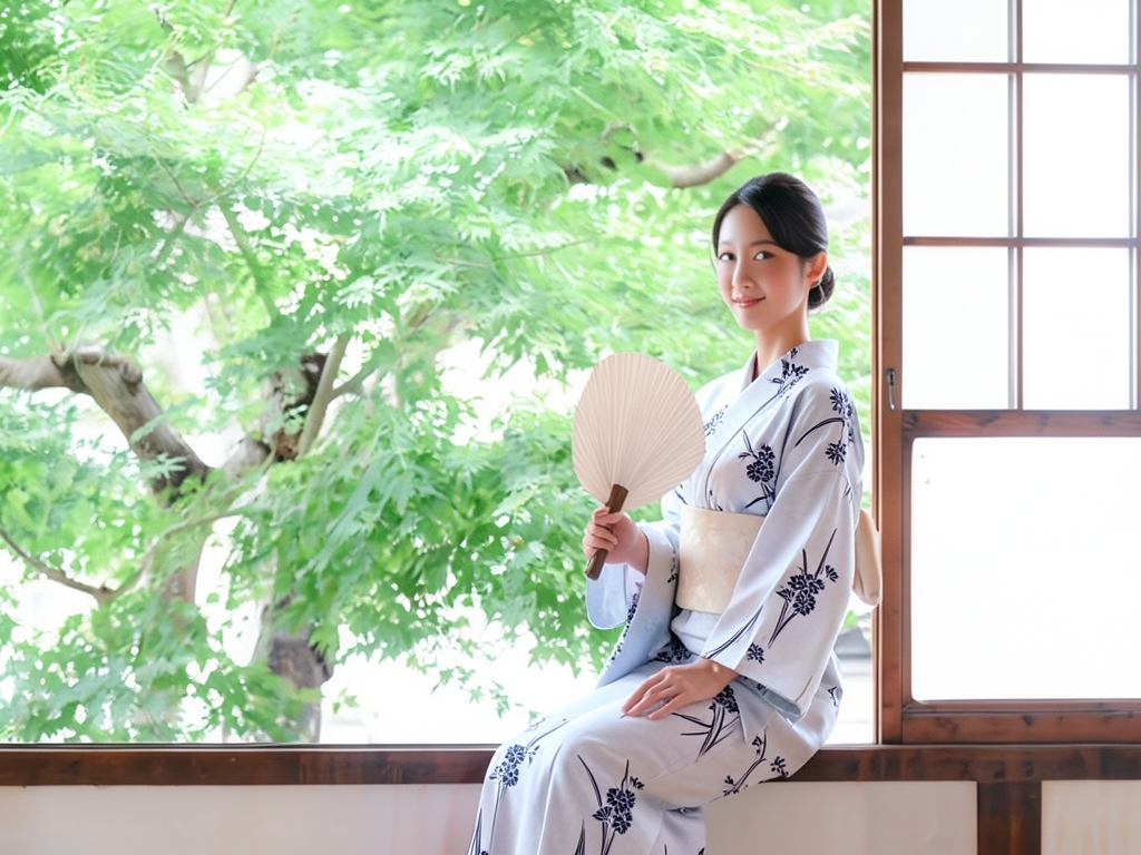 Yukata fabric, both sides dyed, untailored Yukata, cloth, with ears, white background, daffodil pat… (Female yukata)