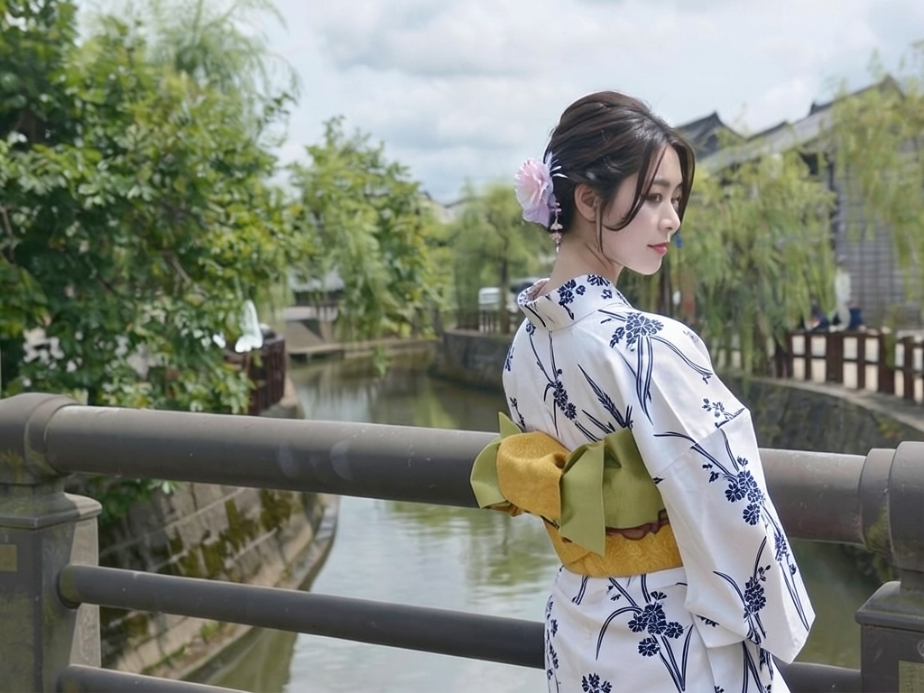 Yukata fabric, both sides dyed, untailored Yukata, cloth, with ears, white background, daffodil pat… (Female yukata)