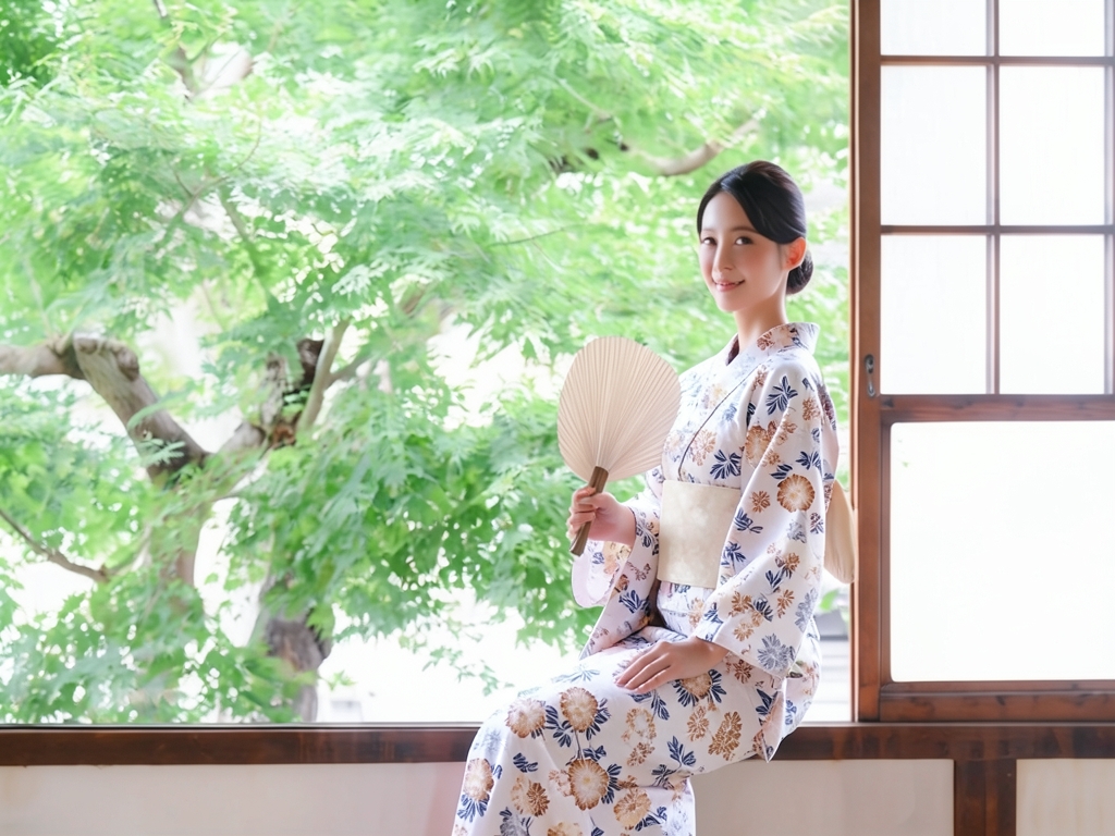 クインサイズ(巾40cm) ゆかた 生地 浴衣 反物 綿絽 No.49 牡丹柄・オフホワイト地（女 浴衣）