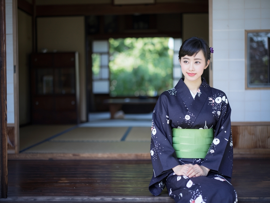 女物 ゆかた 生地浴衣 反物 レディース No.51 濃紺地・ツバキ柄 両面染め 耳あり（女 浴衣）