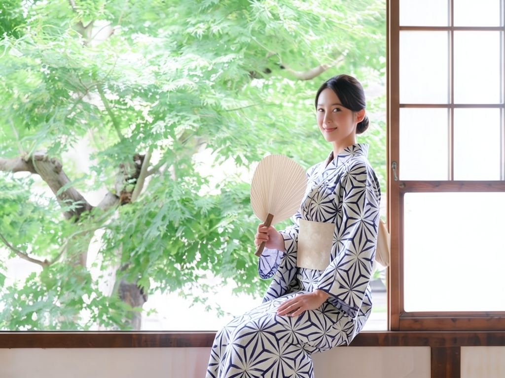 ゆかた 生地 未仕立て品 耳あり浴衣 反物 セール No.53・白地・麻の葉柄（女 浴衣）