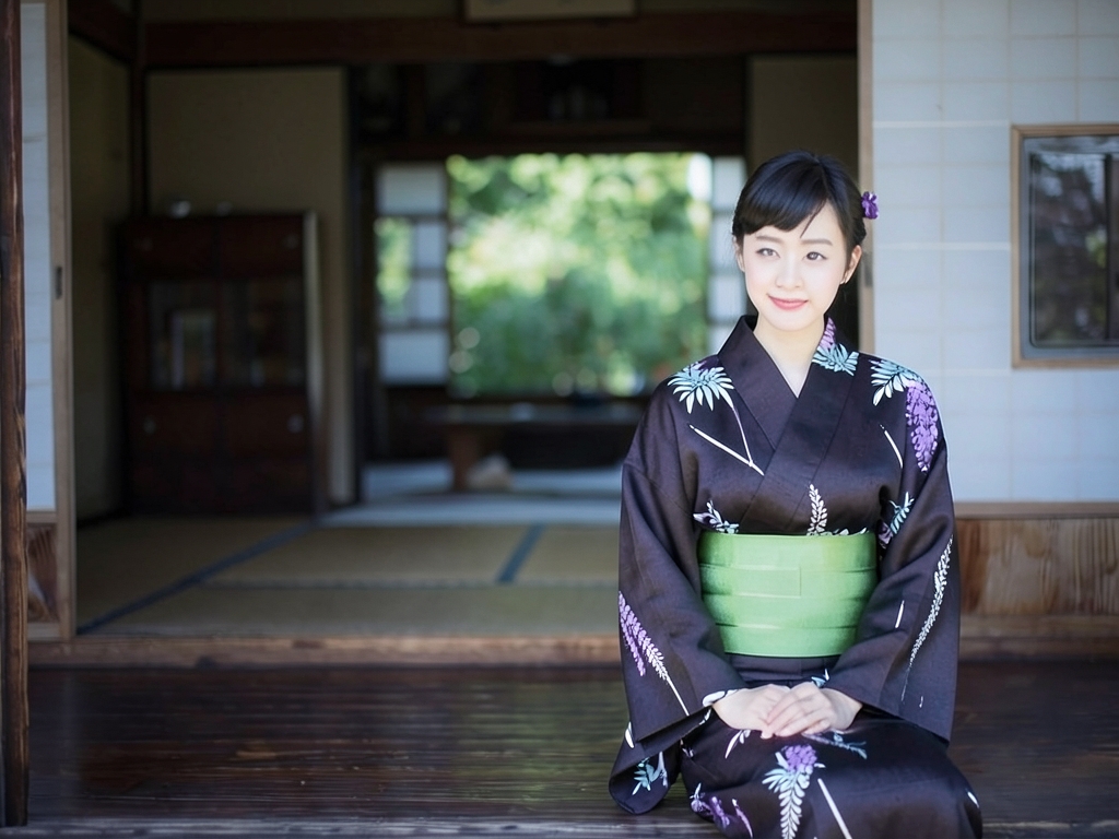 ゆかた 生地 耳あり 両面染め浴衣 反物 綿絽 黒地・フジ柄・No.56（女 浴衣）