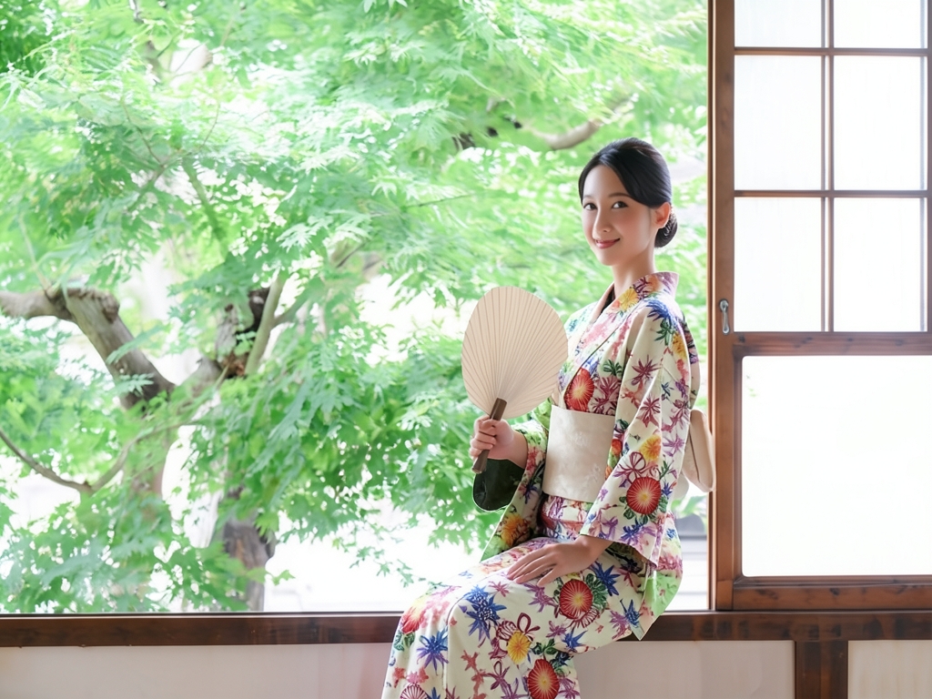 浴衣 生地 耳あり クインサイズ(巾39cm)ゆかた 反物 No.59 キク柄・オフホワイト地（女 浴衣）