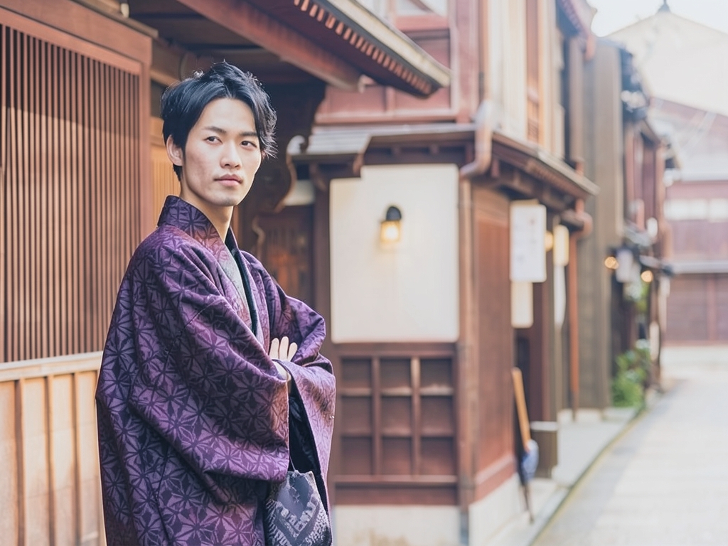 久留米絣　きもの生地　久留米かすり　反物　 麻の葉柄・濃紺地（男 羽織）