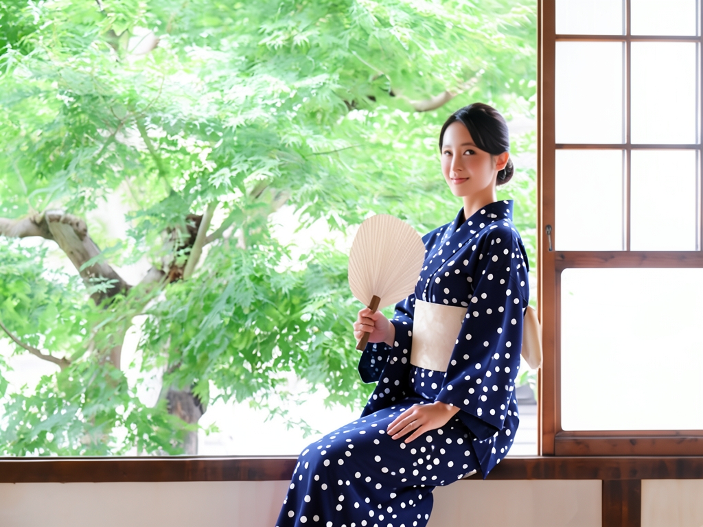 ゆかた 生地 未仕立て品 浴衣 反物 耳有り ドット柄・濃紺地・No.65（女 浴衣）