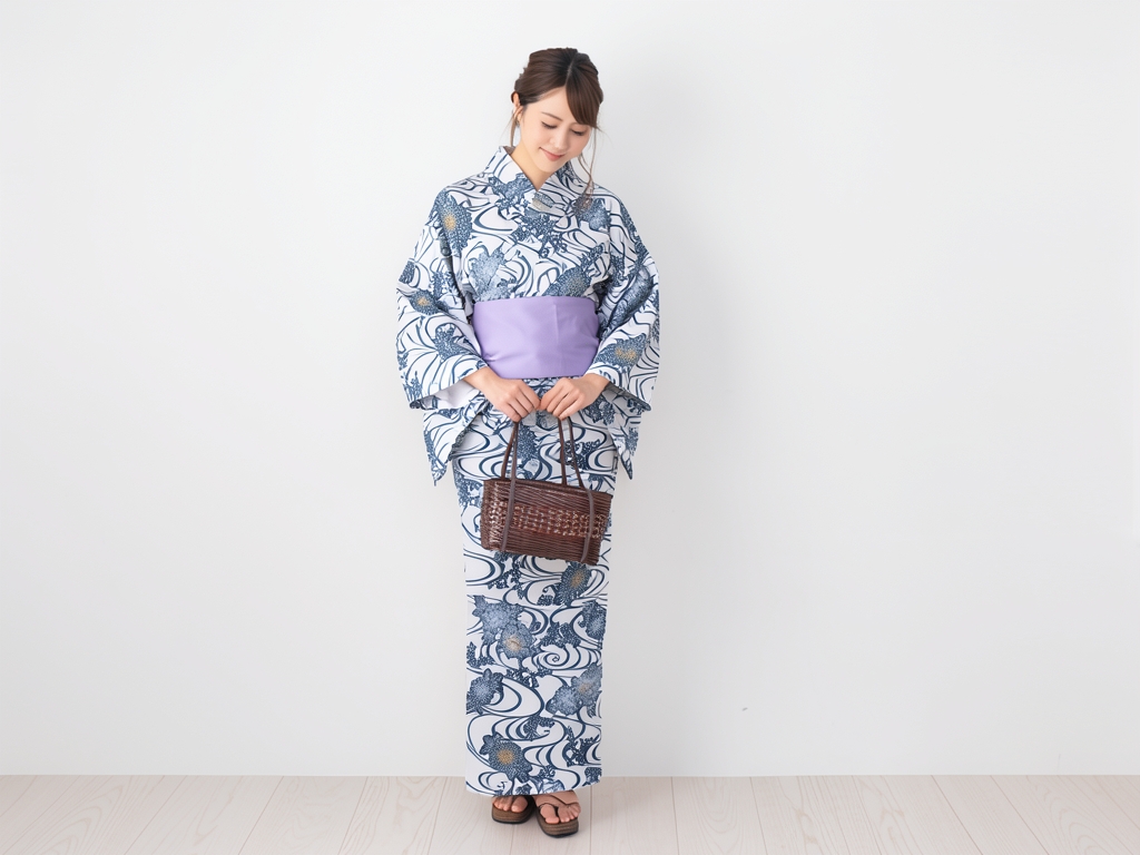 Queen size (width 40cm) Yukata Fabric Yukata Fabric Cotton Roasted No.71 Peony pattern/Off-white fa… (Female yukata)