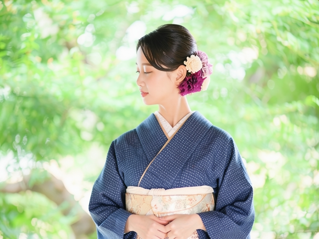 綿100％・きもの生地　久留米かすり 反物　 井桁柄・濃紺地（女 着物）