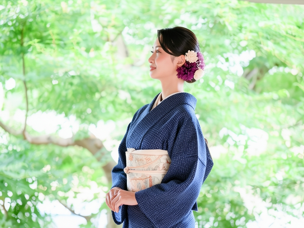 綿100％・きもの生地　久留米かすり 反物　 井桁柄・濃紺地（女 着物）