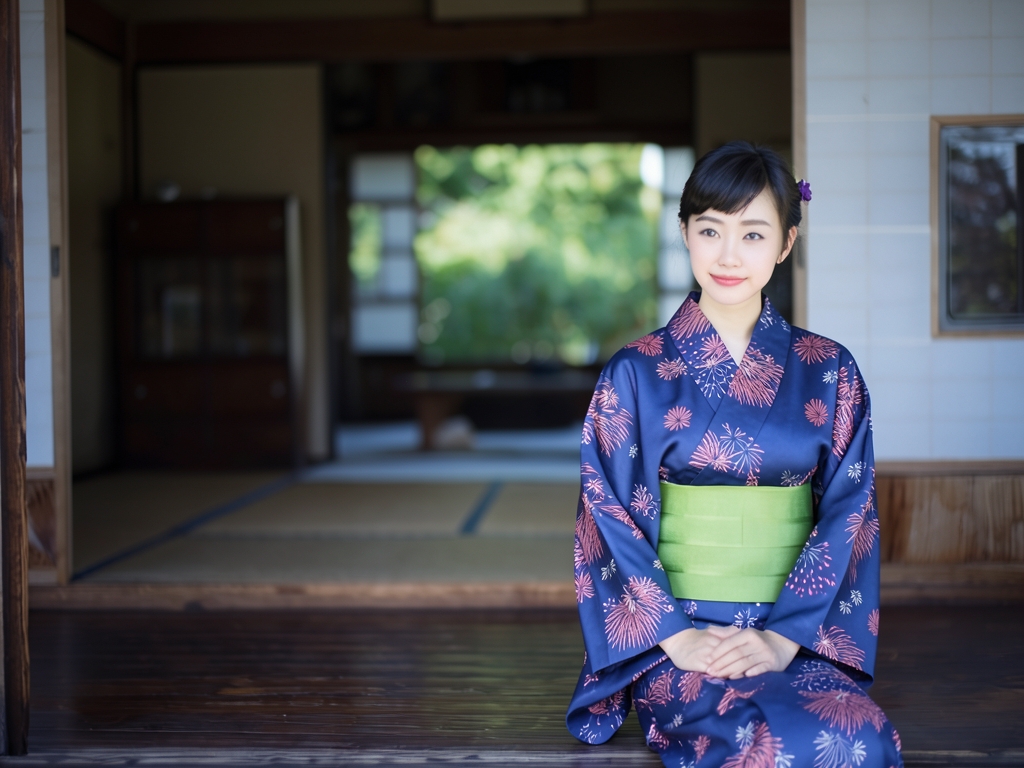 ゆかた 生地 両面染め浴衣 反物 耳あり 花火柄・群青色・ No.74（女 浴衣）
