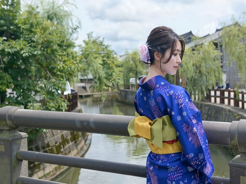 ゆかた 生地 両面染め浴衣 反物 耳あり 花火柄・群青色・ No.74（女 浴衣）