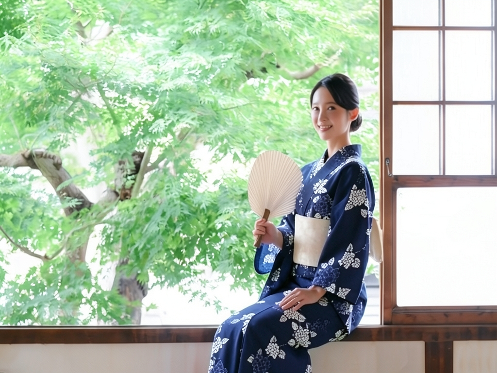 ゆかた 生地 未仕立て品 レディース浴衣 反物 耳あり 濃紺地・アジサイ柄・No.75（女 浴衣）