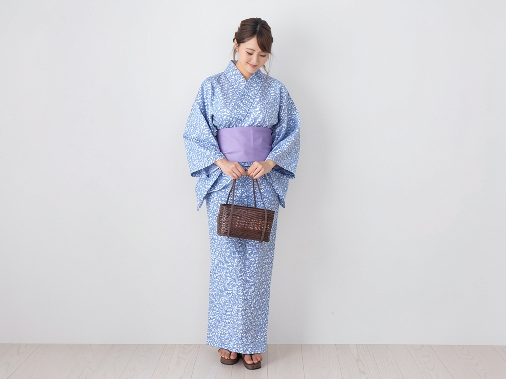 Yukata fabric 100% cotton yukata fabric with ears/No.79 plum/bamboo/pine bark diamond pattern/white… (Female yukata)