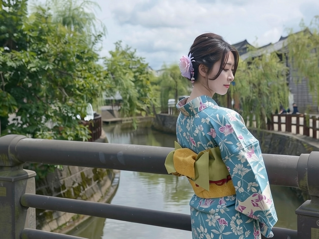 ゆかた 生地 耳あり 両面染め浴衣 反物 源氏物語 No.81 青緑地・アヤメ・鉄線柄（女 浴衣）