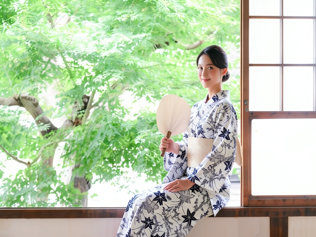 Yukata fabric, yukata, cloth, with ears, white background, maple pattern, No.82 (Female yukata)